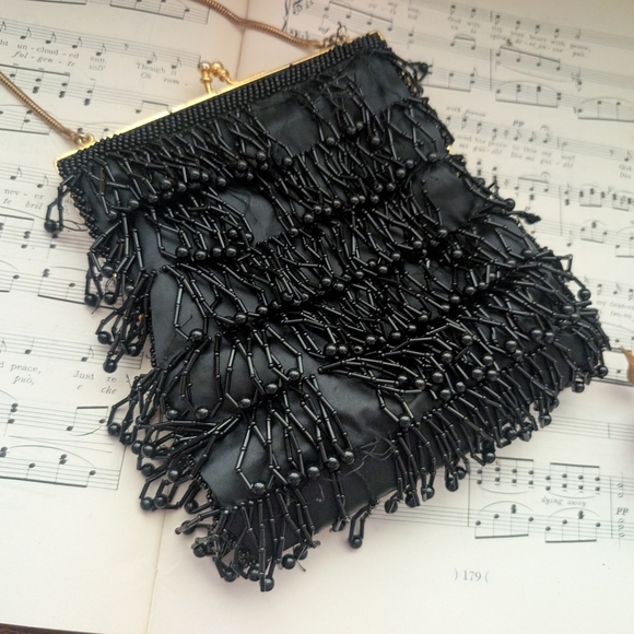 Elegant Black Beaded Evening Bag - Picture 1 of 11